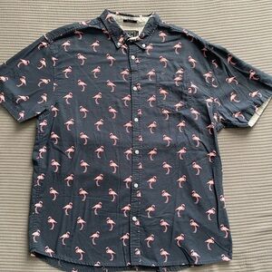 Men’s Artistry In Motion, flamingo print, short sleeve, button down